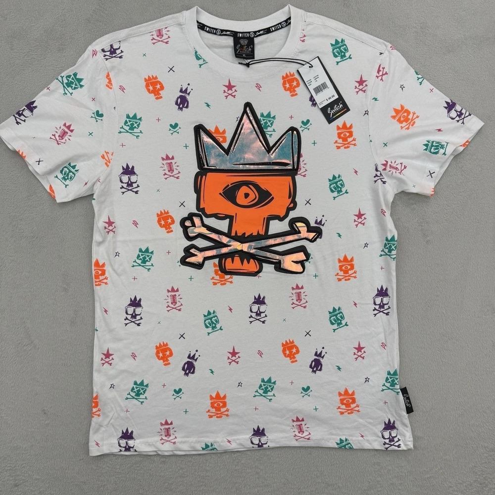 Switch Remarkable T Shirt Mens‎ XL White Iridescent Skull Graphic Streetwear